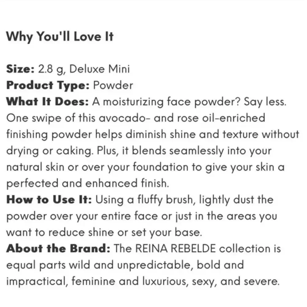 Reina Rebelde On Your Face Finishing Powder in Perla Deluxe Travel Size
